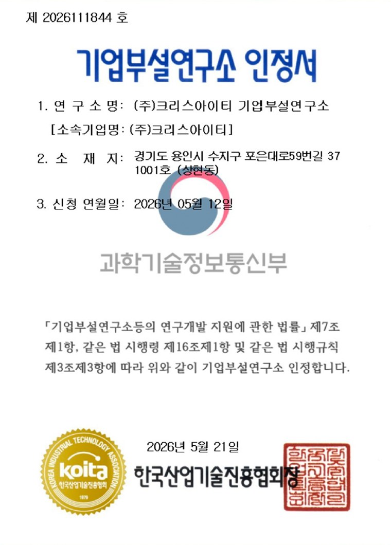 Corporate R&D center accreditation certificate